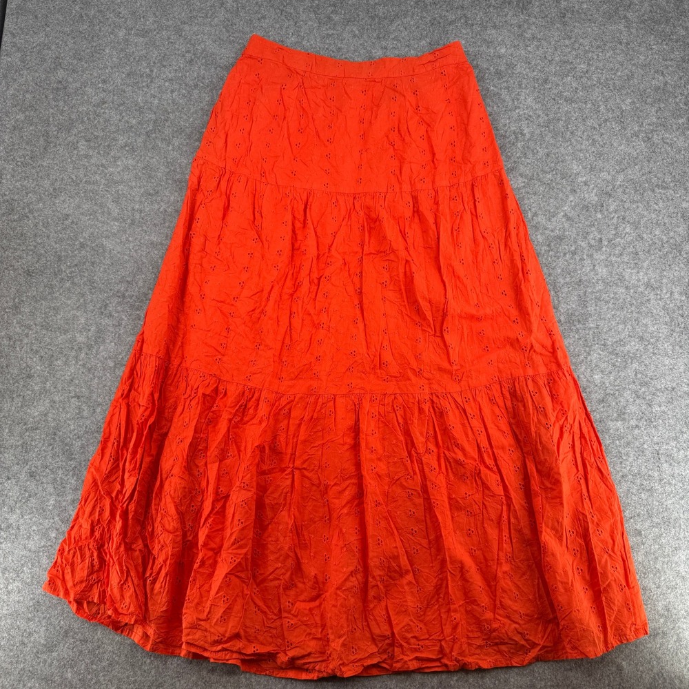 Japna Skirt Womens L Maxi Orange Eyelet Tiered Cotton Boho EUC